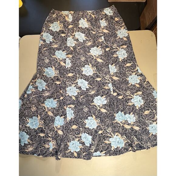 Kathie Lee Woman Skirt Elastic Waist Women’s 16W Blue With Floral Design - Picture 1 of 8